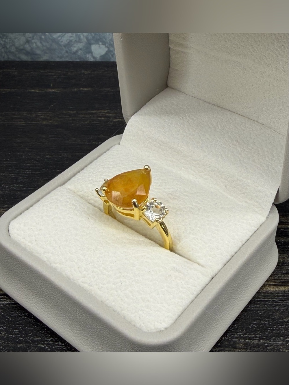 Stunning Natural Yellow Sapphire & Topaz accent Ring 18k Gold over 925 Silver- 6 - Picture 11 of 16